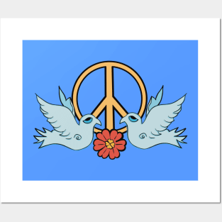 Peace Doves with Blue Background Posters and Art